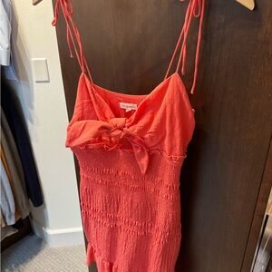 Red Smocked Sundress with Bow Detail
